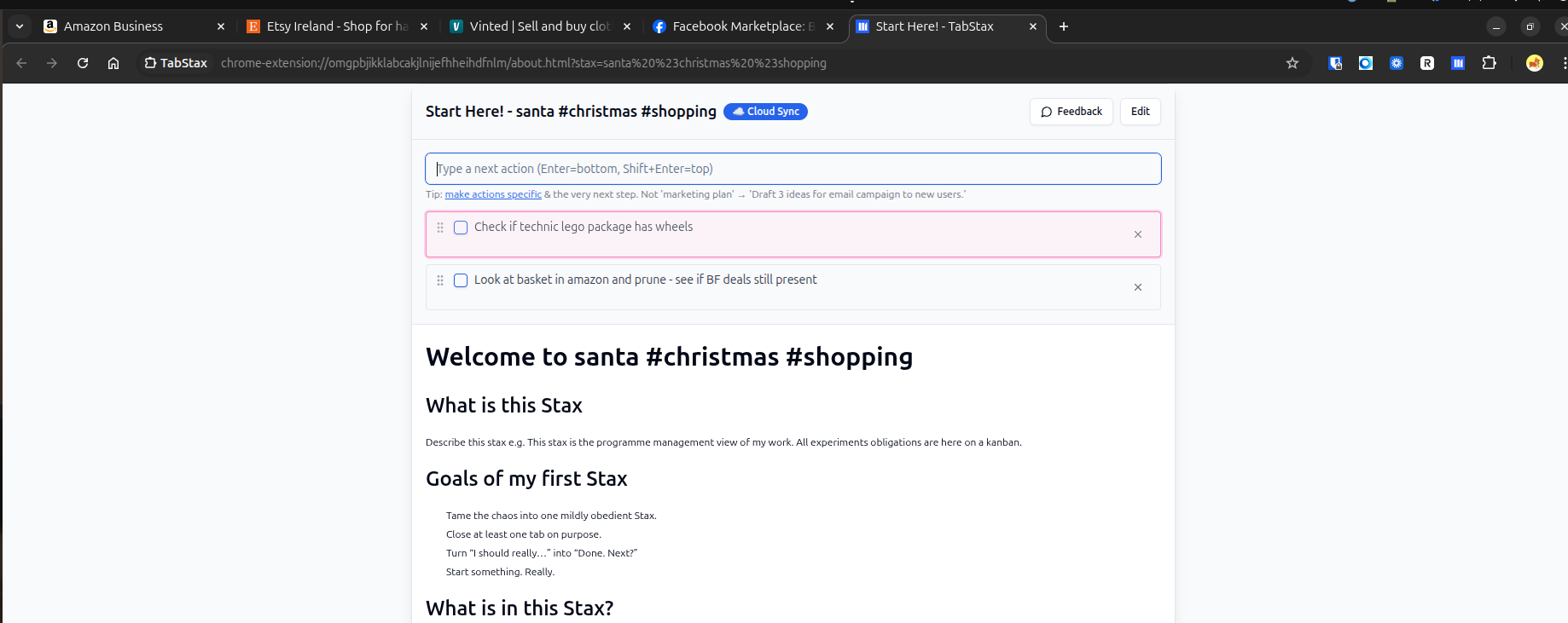 Start Page with next actions