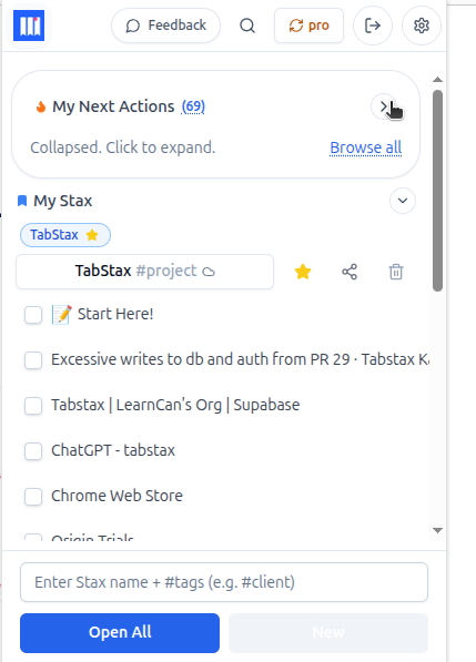 Star icon in the Stax header bar